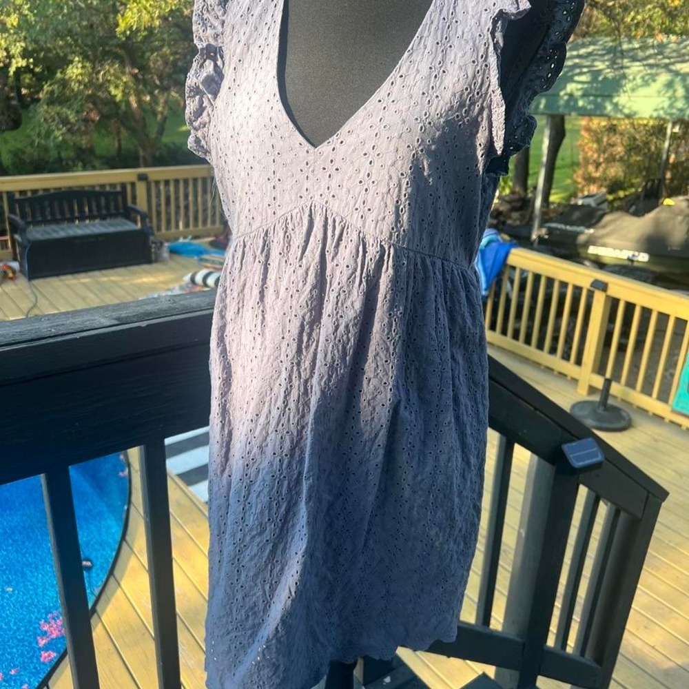 Knox Rose Purple Eyelet Babydoll Dress Ruffle Sleeve Flowy V-Neck Size Medium